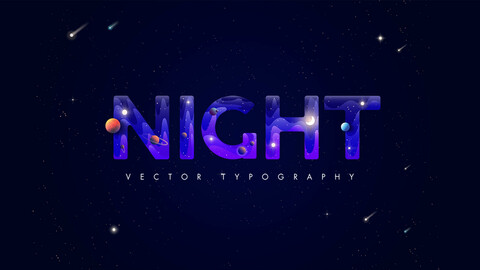 Night. Typography and vector elements