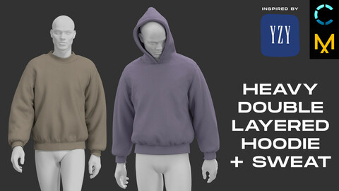 Heavyweight hoodie + sweatshirt (yeezy inspired). MD / Clo 3D model projects .ZPRJ