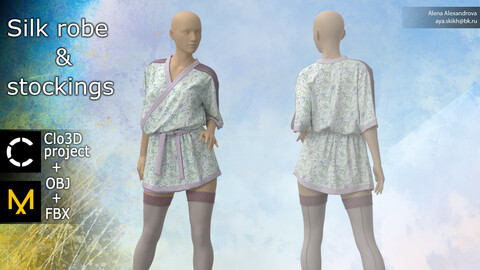 Silk robe and stockings. Clo3D project, Marvelous Designer.