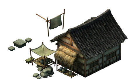 Game model - Small village wooden house 03