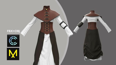 Female Fantasy Outfit. Marvelous Designer/Clo3d project + OBJ + FBX