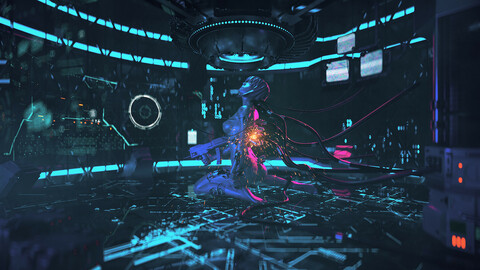 C4D Octane Scarlett Johansson Ghost in the Shell robot android Cyberpunk