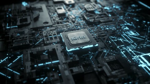 C4D Octane CPU chip core capacitance Scifi Circuit board