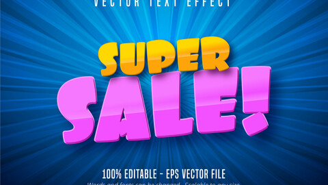 Super sale text, cartoon style editable text effect