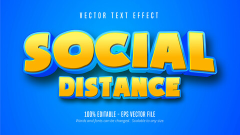 Social Distance text, cartoon style editable text effect