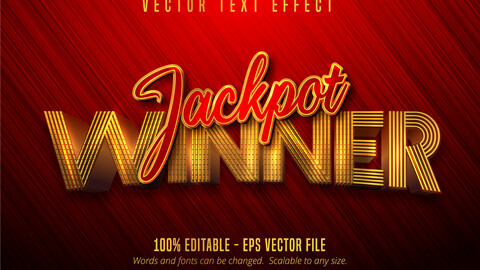 Jackpot winner text, shiny golden and red color style editable text effect