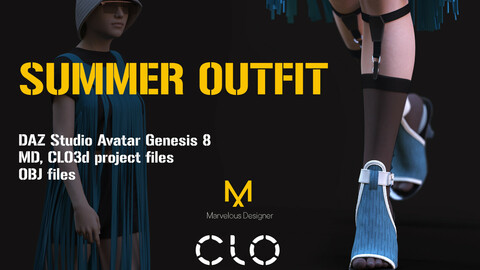 Summer Female outfit - sundress, sunglases and shoes for Genesis8 Female Avatar. MD, Clo3D project files and OBJ files
