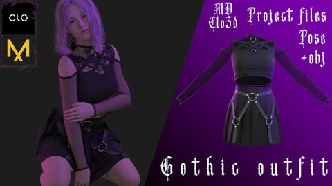 Marvelous designer/Clo3d GOTHIC OUTFIT (Skirt/Top/Underwear) Zprj/Obj/Pose