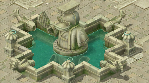 Cartoon version - city center iconic fountain