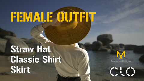 Female Outfit wih Summer Straw Hat. MD, Clo3D project file + OBJ