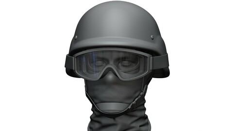 Zbrush Police Helmet and Glasses Low Poly and High Poly models