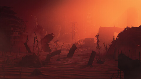 C4D OCTANE Steampunk wasteland ruins desert The end of the world