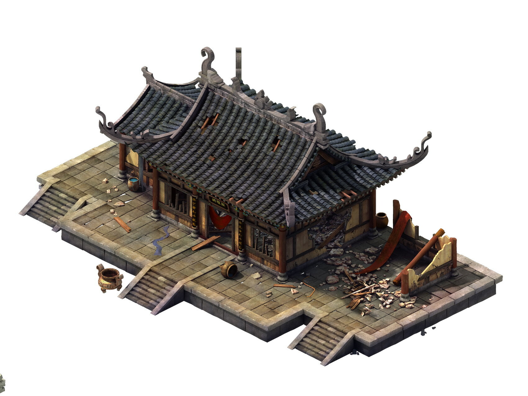 ArtStation - Game Model - Broken Temple of the main hall | Game Assets