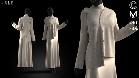 COSY KNIT collections l  Asymmetric cardigan & Silky skirt outfit