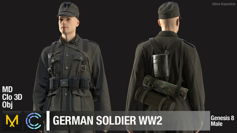 WWII German soldier / Marvelous Designer / Clo 3D project + obj