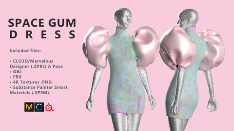 3D Mini Dress. Marvelous Designer / Clo3d project + OBJ/FBX + 4K Textures + Substance Painter Smart Materials files