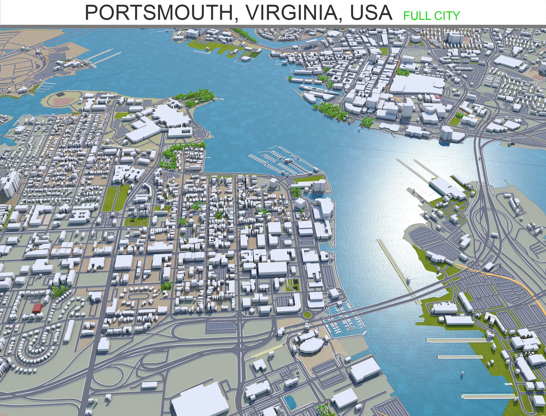 City Of Portsmouth Va Gis Artstation - Portsmouth City Virginia Usa 3D Model 25Km | Game Assets