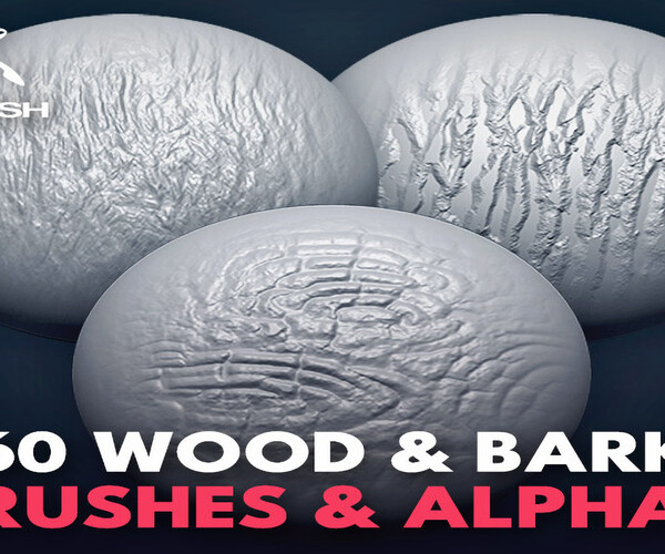 ArtStation 60 zbrushwood Brushes_tree bark + alpha Brushes