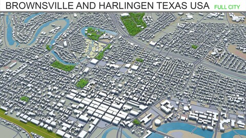 Brownsville and Harlingen city Texas USA 3d model 70km
