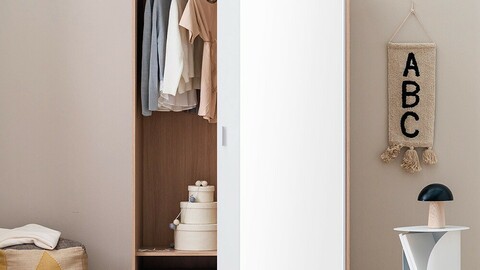 Modern Big Sliding Mirror Closet 120cm Hanger Type 4color