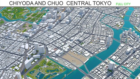 Chiyoda and Chuo Central city Tokyo 3d model 10km