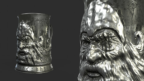 Odin-shaped silver cup holder (for game/rendering/3d-printing)