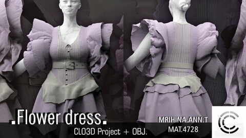 .Flower dress. Clo3d, Marvelous Designer.