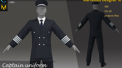 The German military uniform_Pirate Captain Clothes_Military Officer Attire_Clo3d, Marvelous Designer Project + FBX + OBJ(if needed)