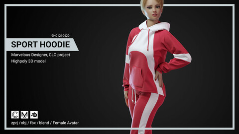 Female Sport Hoodie - Marvelous Designer, CLO project
