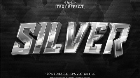 Silver text, shiny silver color style editable text effect