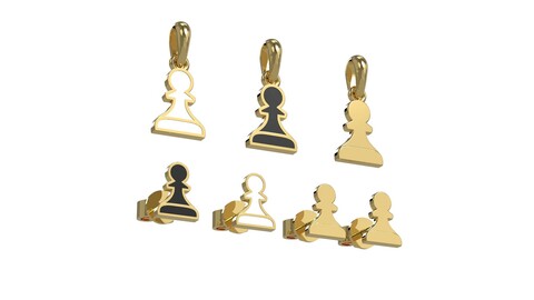 Pawn pendant and earrings chess set 3D print model
