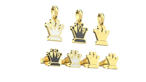 Queen pendant and earrings chess set 3D print model