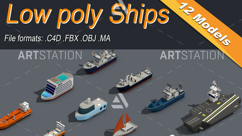 Low poly Ships Isometric Icon Pack 01