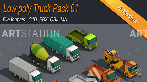 Low Poly Truck Isometric Icon Pack 01