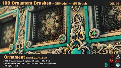 100 Ornament Brushes + 3DModel + IMM Brush - VOL 07