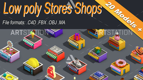 Low poly Stores Shops Isometric Icon