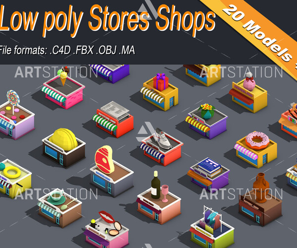 ArtStation - Low poly Stores Shops Isometric Icon | Game Assets