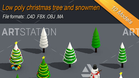 Low Poly Christmas Tree And Snowmen Gift Isometric Icon