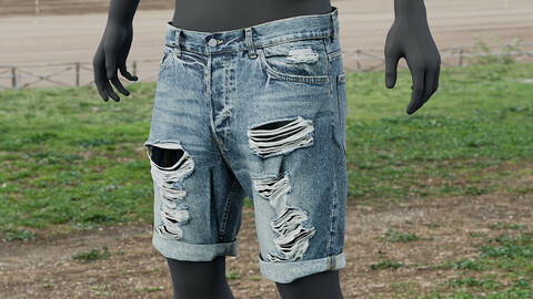 Realistic 3D model of Men's Jean Shorts 2