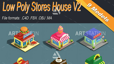 Low Poly Stores House Isometric Icon V2