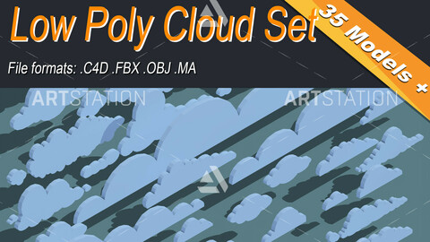 Low Poly Cloud Set Isometric Icon