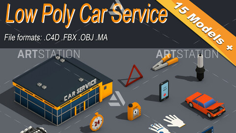 Low Poly Car Service Engine Repair Isometric Icon