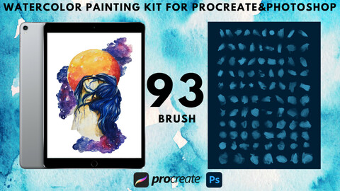 93 Watercolor Painting kit for Procreate&Photoshop