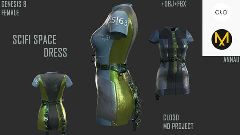 GENESIS 8 FEMALE: SCIFI SPACE DRESS: CLO3D, MARVELOUS DESIGNER PROJECT| +OBJ +FBX