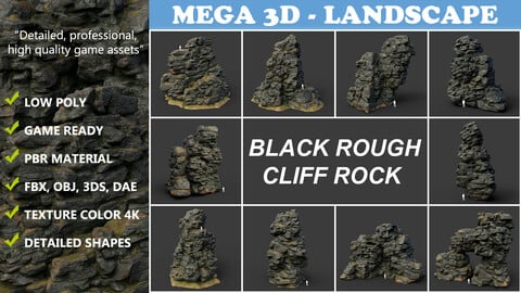 Low poly Black Cliff Modular Rock Collection 210423