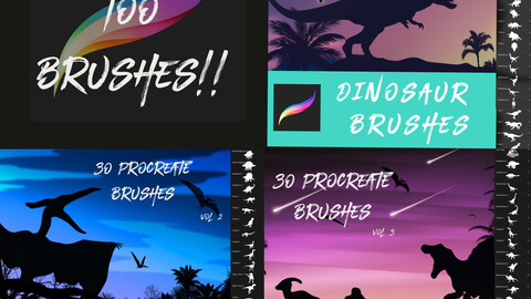 100 Dinosaur Brushes for Procreate Bundle Vol 1-3
