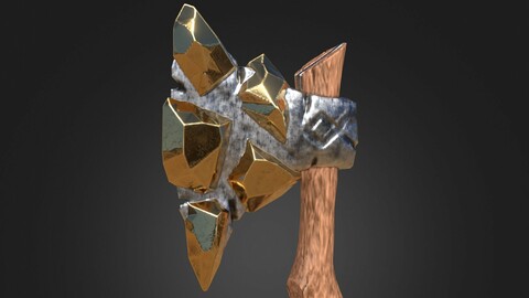 Stylized Melee Weapon Axe with Golden Crystals PBR game ready Low-poly