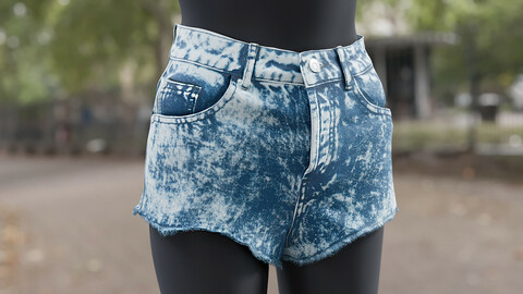Realistic 3D model of Women's Jean Shorts 1