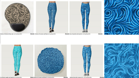 Set of 5 abstract vector seamless patterns.Swirls spirals and corners