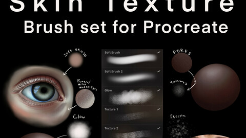 Skin Texture Brush Set for Procreate + 2 pallets for skin + Tutorial (step by step) how to draw realistic skin